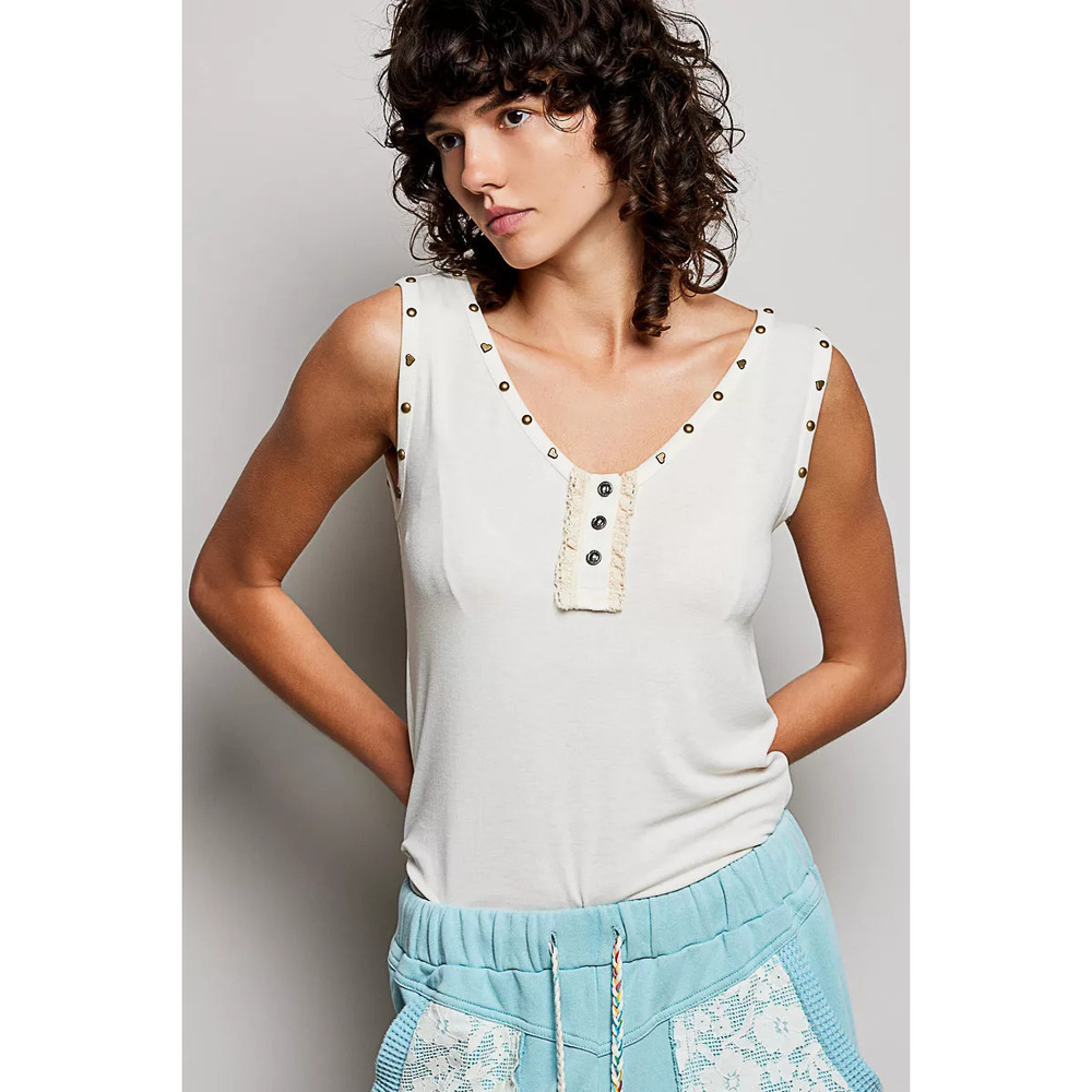 POL Studded Trim Button-Front Ruffle Detail Tank - Picture 2 of 8